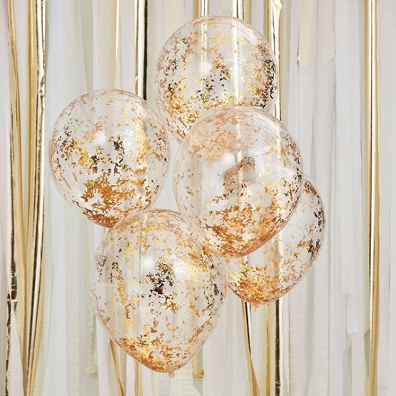 5 gold foil confetti balloons