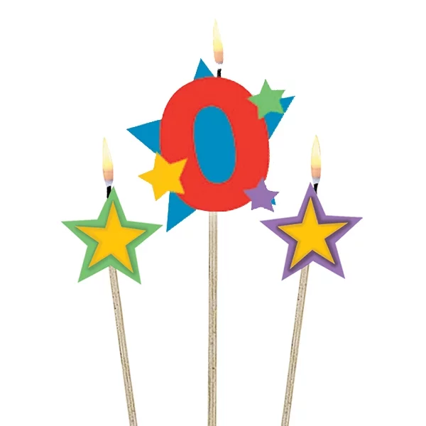 Number candle 0 with stars 3pcs.