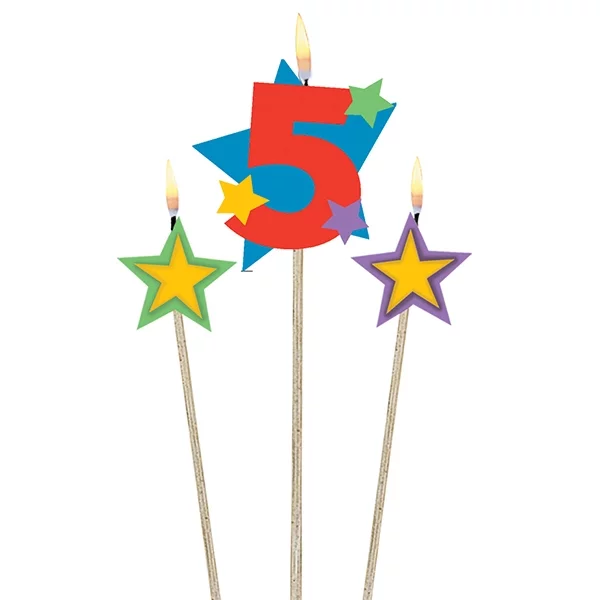 Number candle 5 with stars 3pcs.