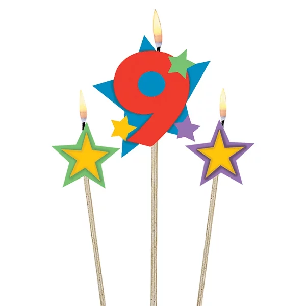Number candle 9 with stars 3pcs.
