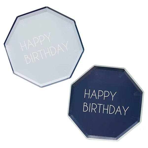 8 plates Happy Birthday blue